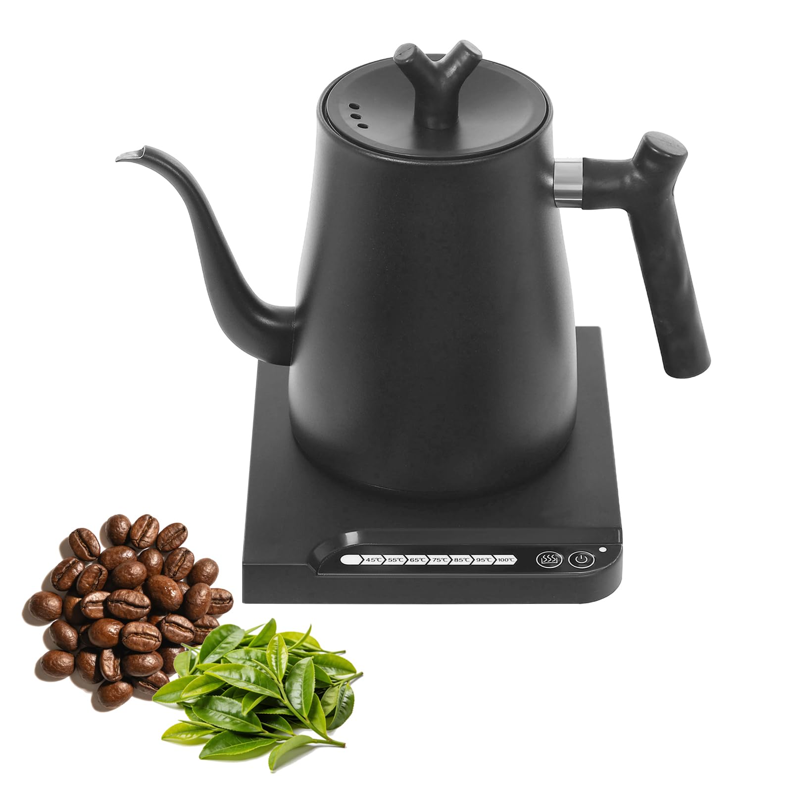Bouilloire électrique avec col de cygne et réglage de la température, bouilloire en acier inoxydable 1L, 45-100°C, pour café et thé, noir