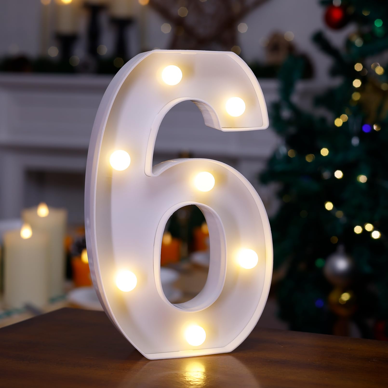 LED Marquee Sign Light Up Letters, 26 Alphabet Light Up Letters Sign, Battery Powered LED Letter Lights for Night Light, Wedding, Birthday, Party, Christmas or Home Decor(Number 6, Warm White)