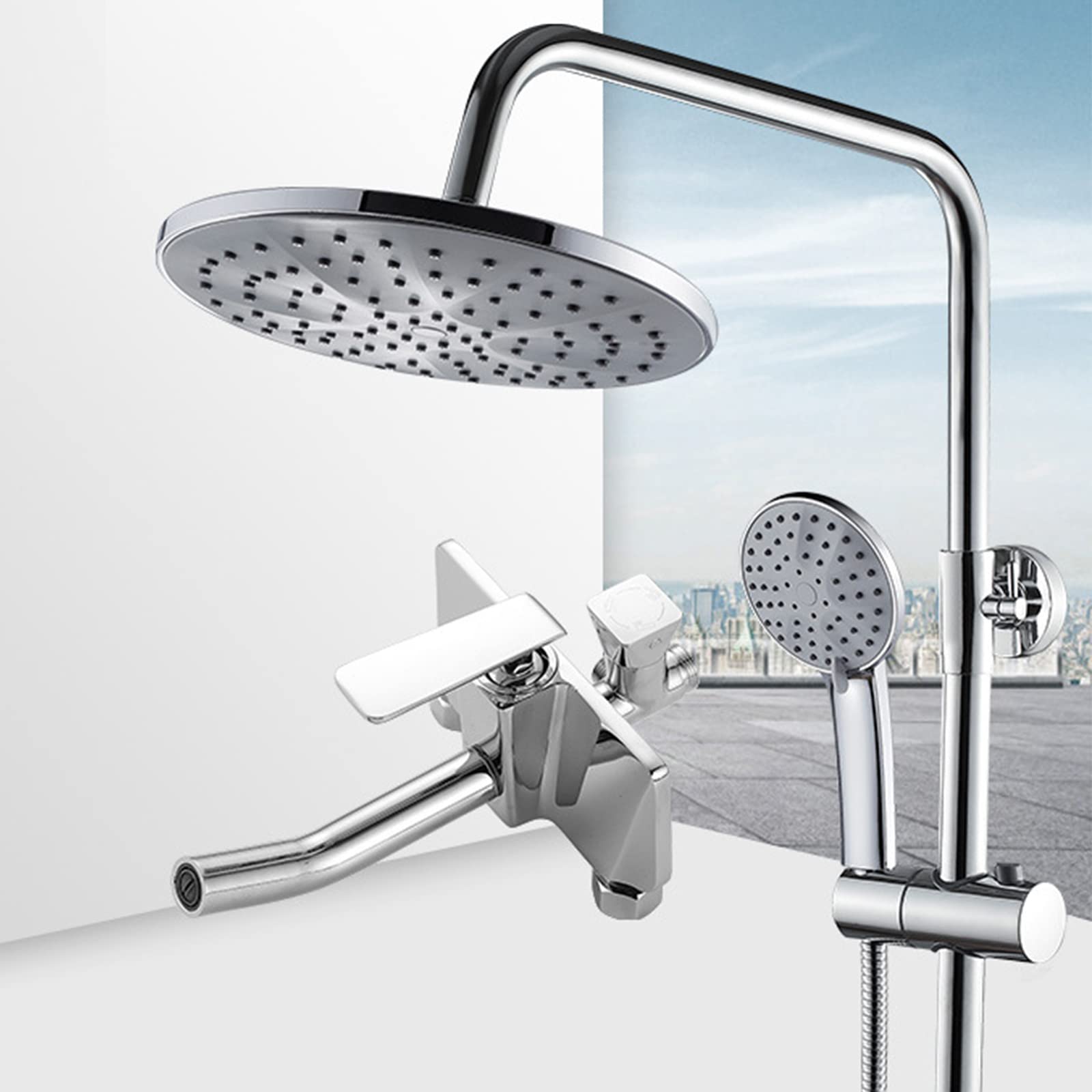 Robinet de douche mural avec mitigeur triple fonction et bec de baignoire intégré