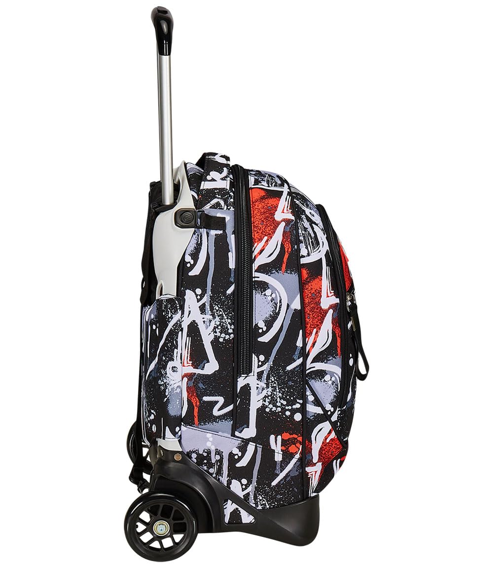 Seven Trolley New Tech, 2 Ruote, Spray Me, Nero, 3 in 1, Triplo Uso, Zaino con carrello sganciabile, Zaino Scuola Viaggio, Bambino Ragazzo.
