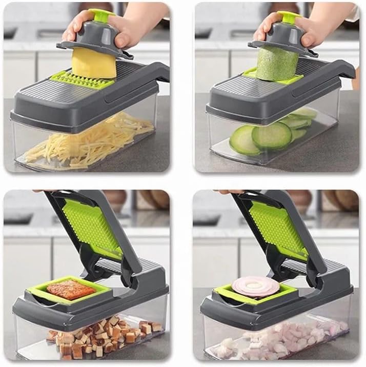 16 in 1 Vegetable Chopper, Vegetable Slicer W/Plastic Bags, Vegetable Chopper with Bowl, Vegetable Cutter, Tomatoes, Onions, Potatoes, Cucumbers, All Vegetables