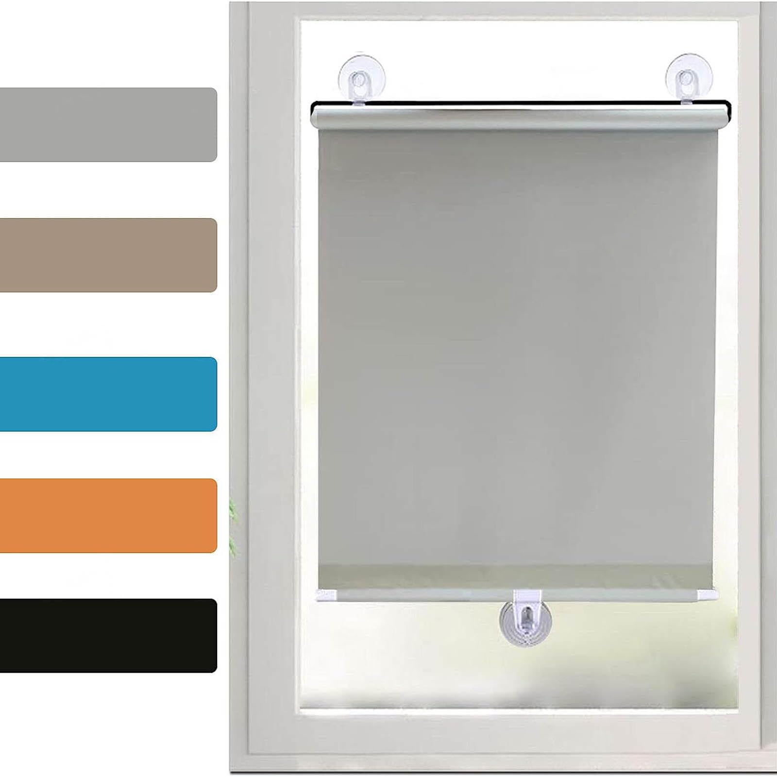 Tzyyao Grey Temporary Blackout Roller Curtain,Suction Cup Window Shade,Retractable Sunshade Roller Blinds, 12 Sizes,No Drilling,Indoor Blackout Roller Blinds,-50×125Cm(19.7 * 49.2In)
