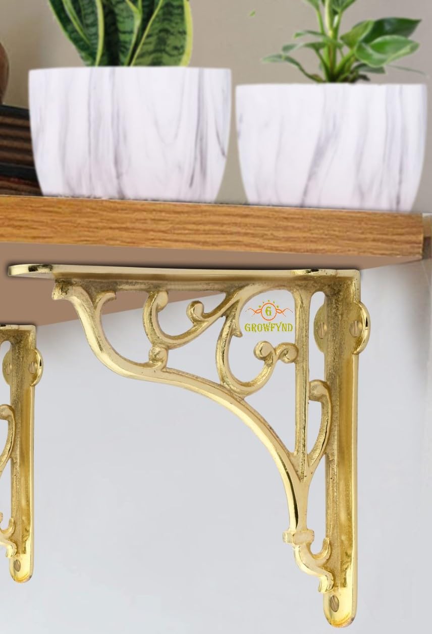 Metal Handcrafted Shelf Bracket for Floating Shelves L Angle Decorative L Shaped Corner Brace Joint Heavy Duty Wall Mounted Shelf Supporter Corner Brace Holder (Gold, Pack of 2) (B0CPYJJ77Y) Amazon Price History, Amazon Price Tracker