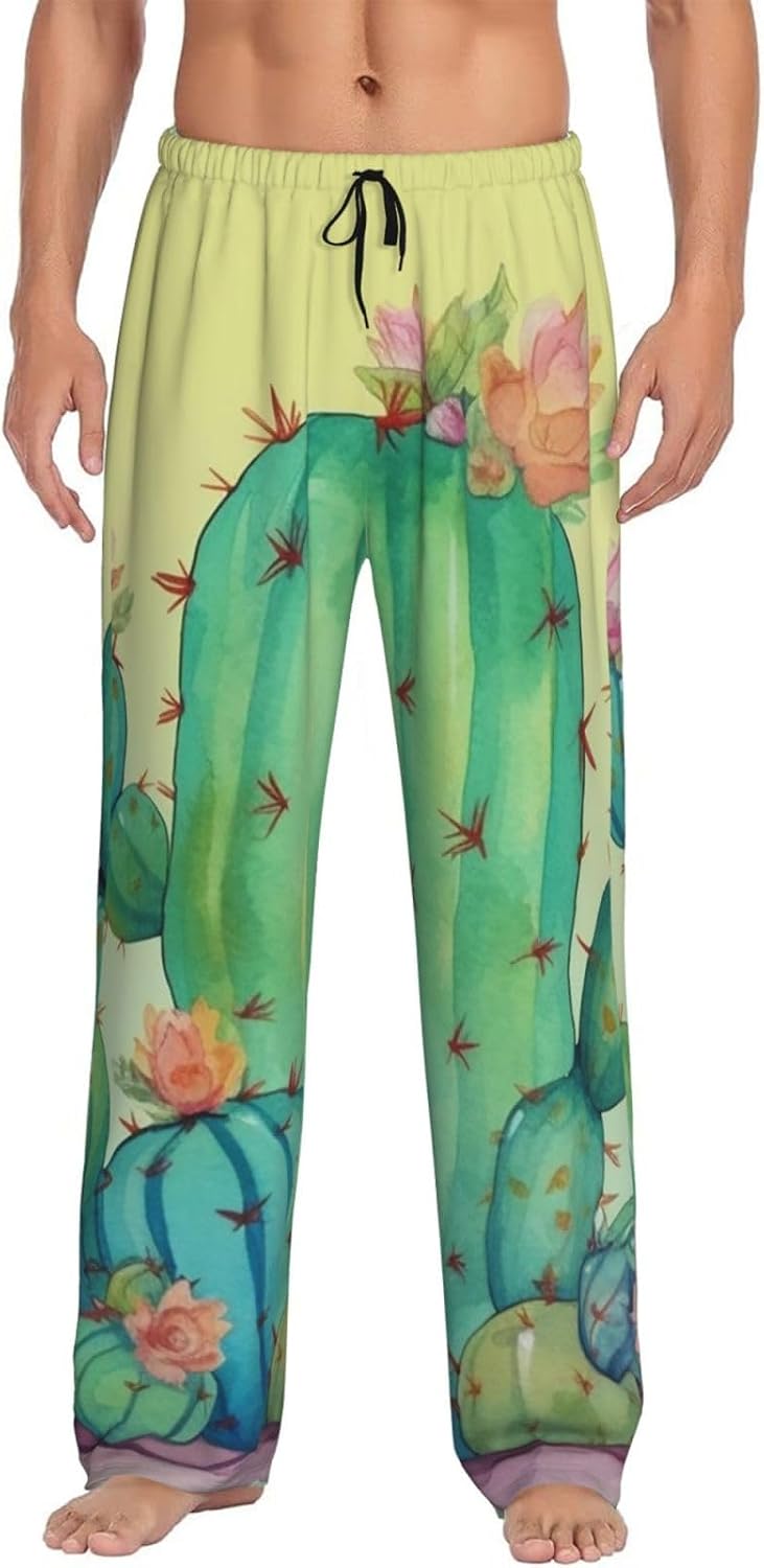 Funny Cactus Men's Pajama Pants Sleepwear Soft Cotton Sleep & Lounge Pants, PJ Bottoms with Pockets