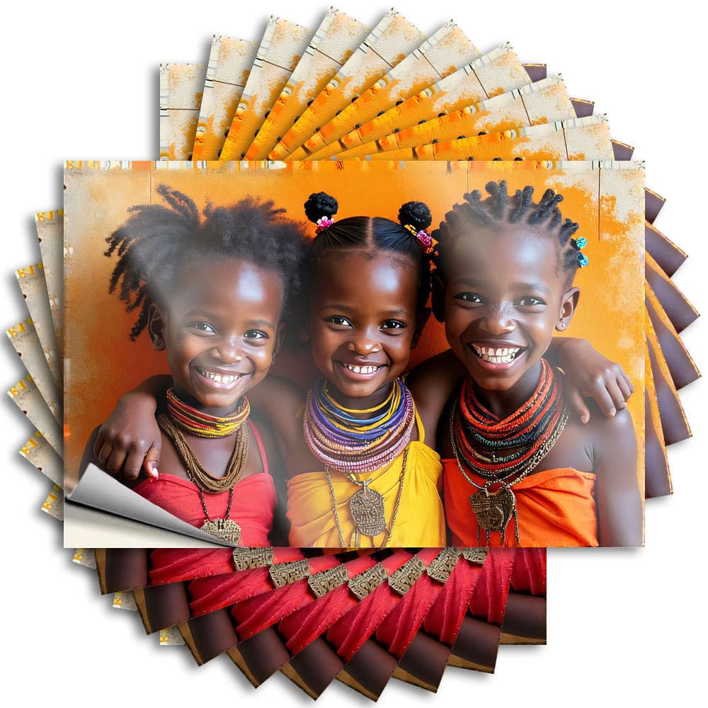 Fzfn Boys Colour Saying - Plastic Water Three Children In Colorful Attire Smiling Brightly For Thankful Room Decor(8X12cm)