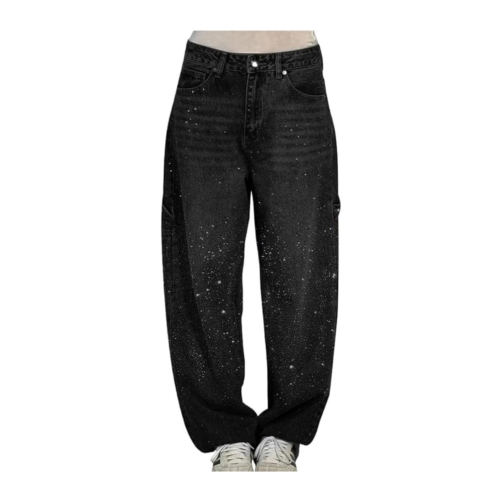 Y2k Damskie Dżinsy Z Niskim Stanem: Luźne Spodnie Vintage Z Rhinestone Dziewczyny, Luźne Spodnie Dżinsowe Prosto Z Szerokimi Nogami, Luźne Dżinsy Haremowe z Rhinestone, S-3XL