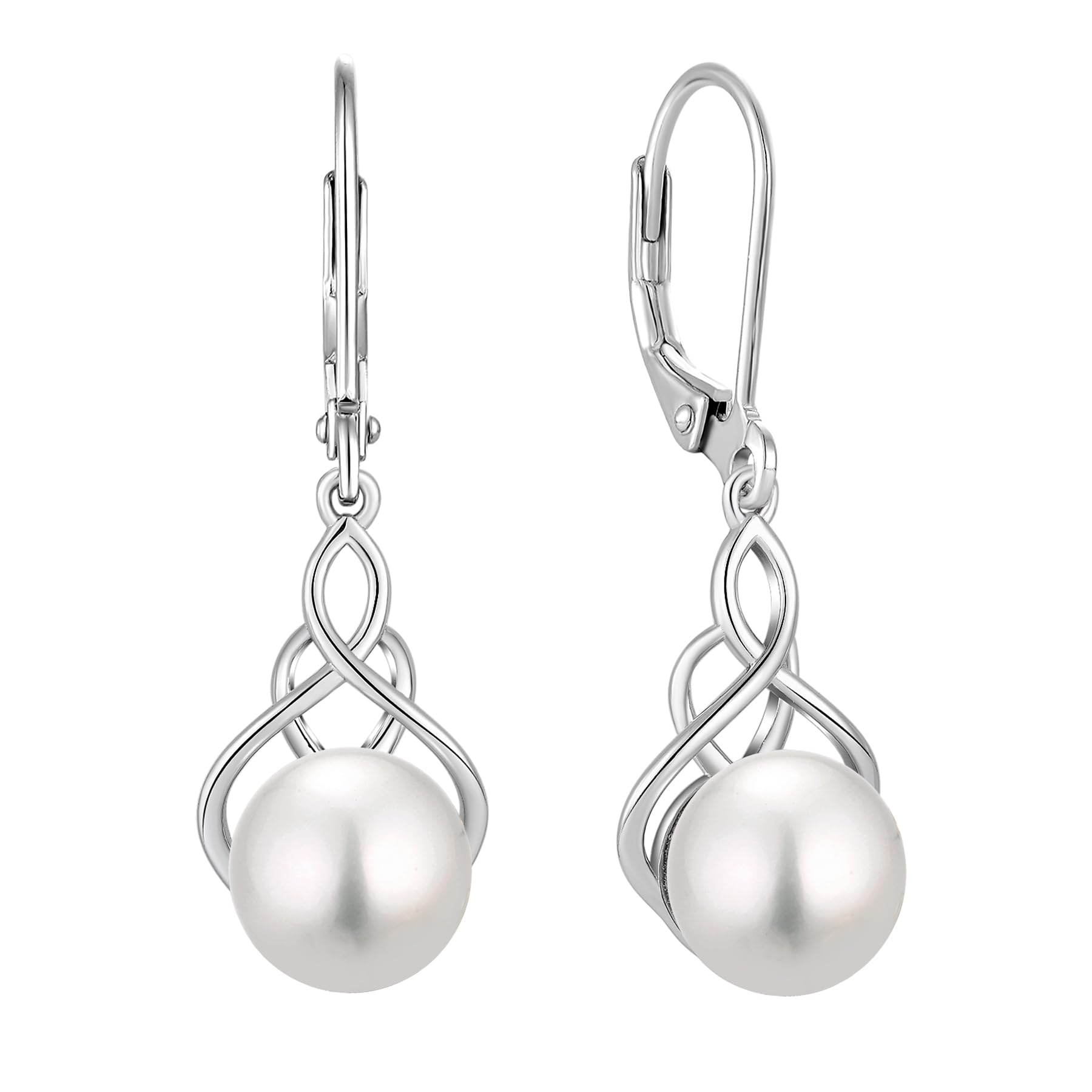 VESHON Celtic Knot Infinity Pearl Earrings for Women - 925 Sterling Silver Dangle Earrings with 9mm Freshwater Pearl