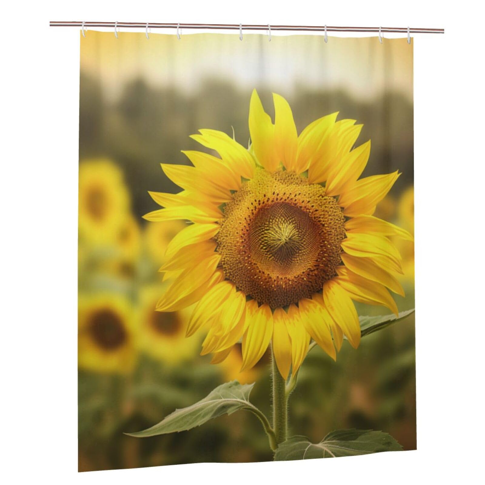 BWWHCCTI Sunflower print Printed Shower Curtain With 12 Plastic Hooks Opaque Quick Drying Waterproof Shower Curtains Sets For Bathroom 152x183 Cm