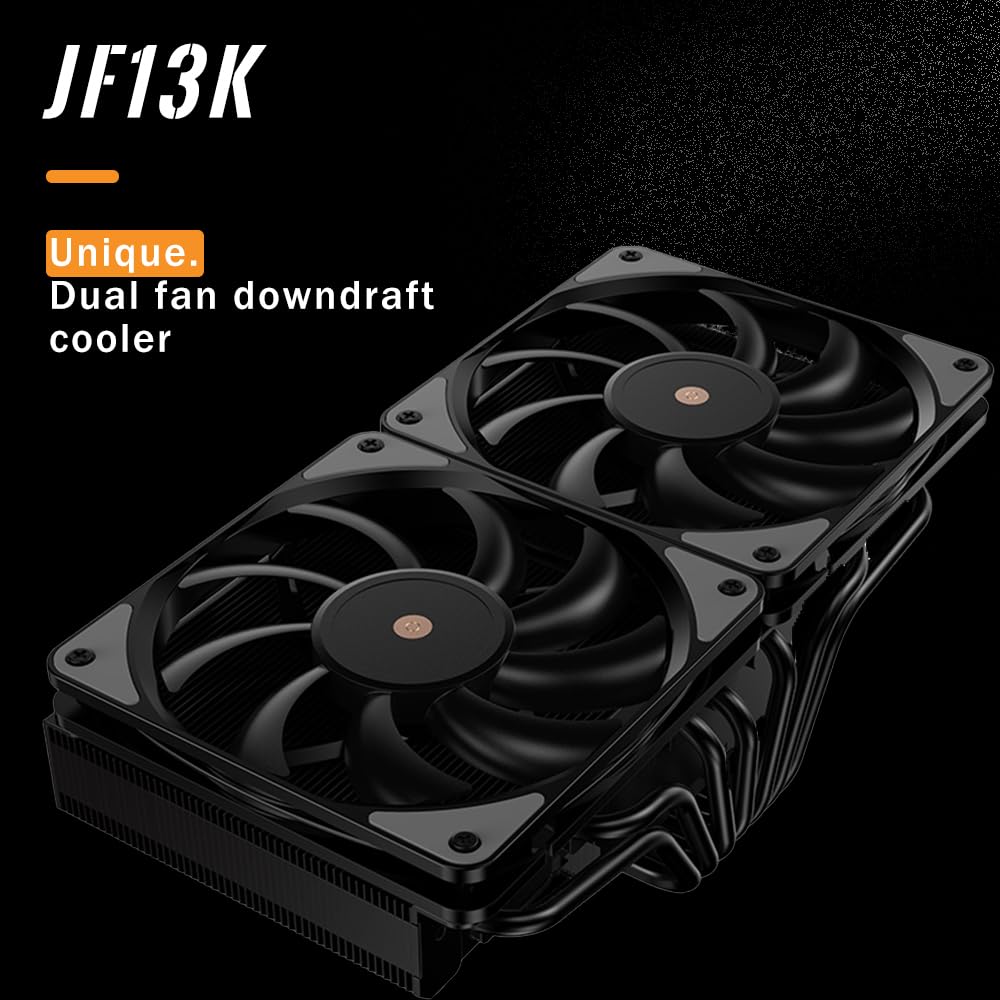 TZMRIT JiuShark JF13K Diamond Top-down Chłodzenie procesora, 250 W, TDP, podwójne 1800 obr./min, 64,51 CFM 1,71 mm, H2O 15 mm, do AM4/AM5, LGA1200/115X/1700 (czarny)