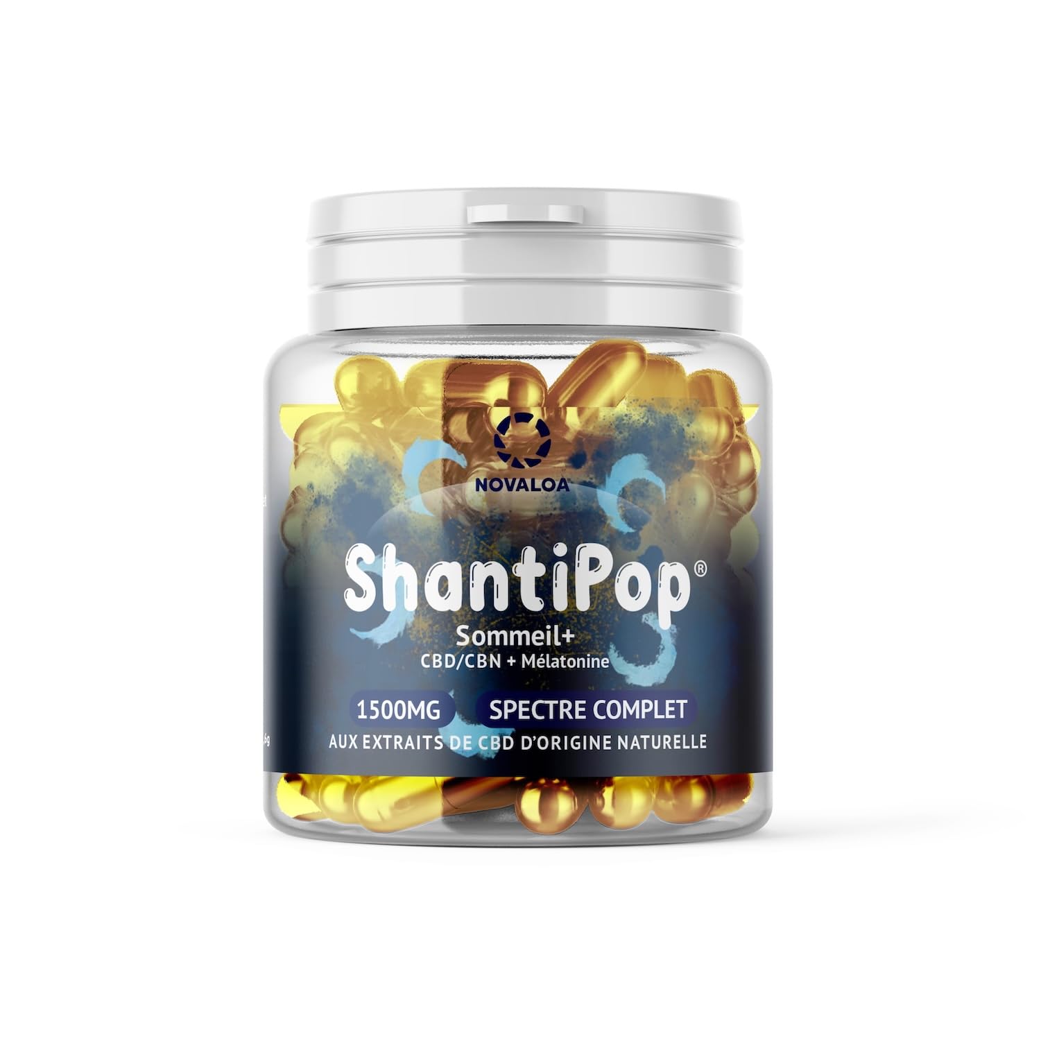 ShantiPop - Gélules Liquides Sommeil+ - Huile de Graines de Chanvre Pressées à Froid 1500mg - Mélatonine & Ylang Ylang - Fabriqué en France - 30 Gélules