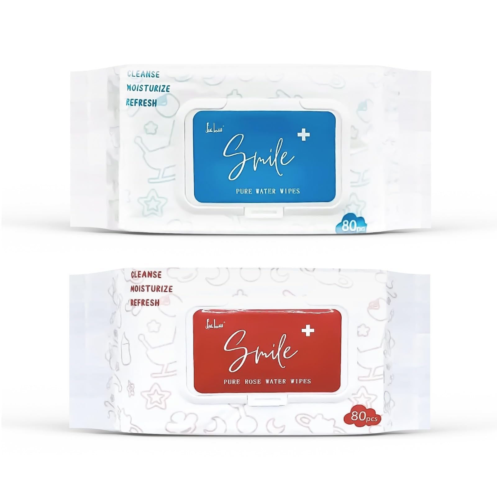 Smile Pure Rose and Water-Wipes, 160 count, Cleanse, Moisturize, Refresh, Hypoallergenic, Organic. both Adult and Childrent can use Pack of 2