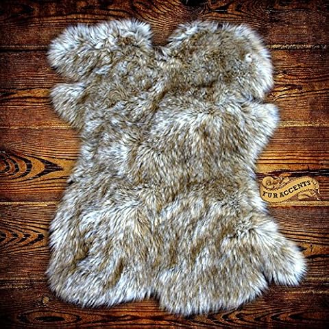 Fur Accents Gray Wolf Faux Fur Pelt Rug Cover
