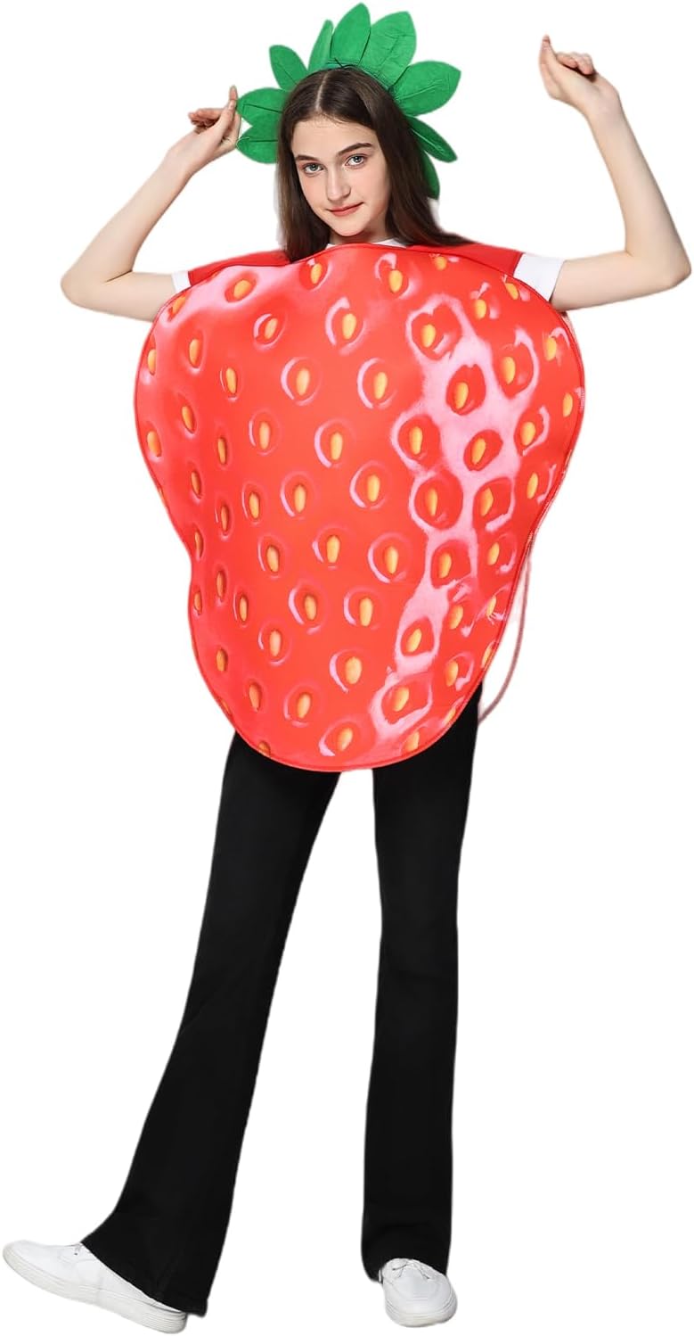 EraSpooky Adult Strawberry Costume Fruit Costume Halloween Funny Set with Green Leaf Accessory - Image 6