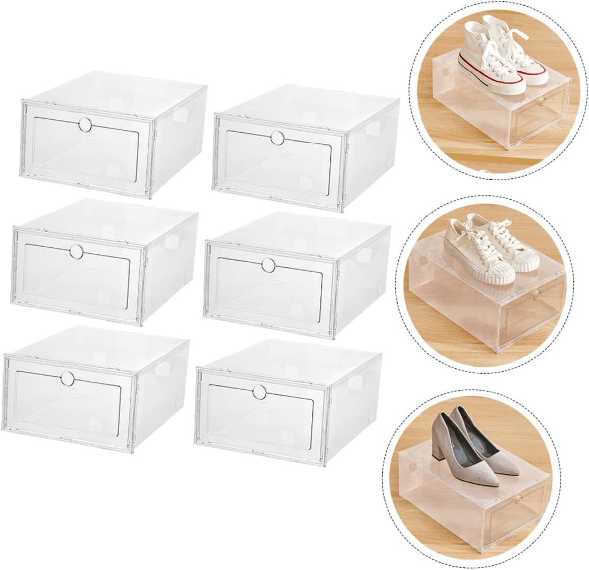Luxshiny 6pcs Transparent Shoes Storage Boxes Plastic Shoe Container for Organized Sneaker Display Dustproof Drawer Type Design for Closet and Entryway Use