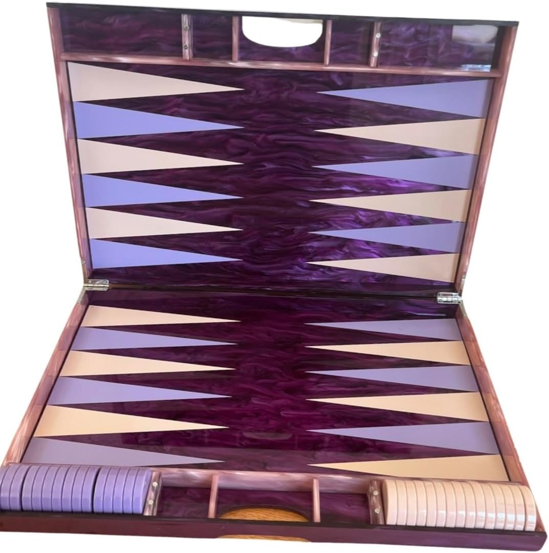 Lucite Acrylic Backgammon Set 18" Large Premium Board and Pieces (Dark Purple Marble/Lavender)