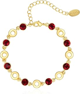OUXi Goldarmbänder für Damen, Türkis-Rubin-Schmuck-Gliederarmbänder, 18 Karat vergoldetes Zirkonia-Armband, Geschenk für W...