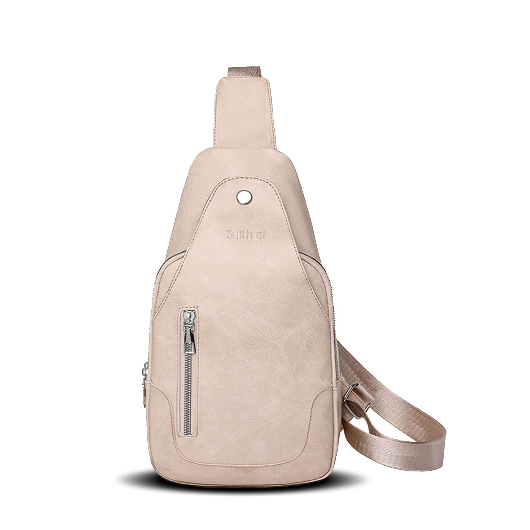 Edith qi Anti-theft Crossbody Bags for Women, Beige Cross Body Purses for Women, Women's Crossbody Handbags, Vegan Leather Bag