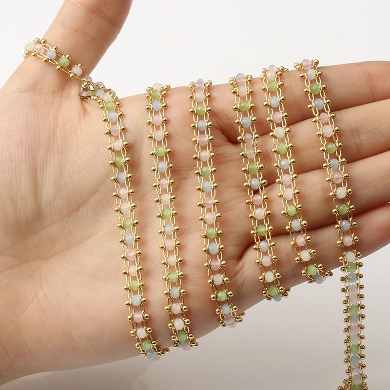 GIOTEL Beading 1M Gold Color Stainless Steel Beaded Chain With Crystal For Jewelry Making DIY Necklace Bracelets Jewelry production chain (Color : Mix, Size : 100cm)