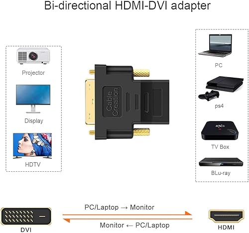 Miniatura 5 de CableCreation DVI to HDMI Adapter, Bi-Directional DVI Male to HDMI Female Converter, Support 1080P, 3D for PS3,PS4,TV