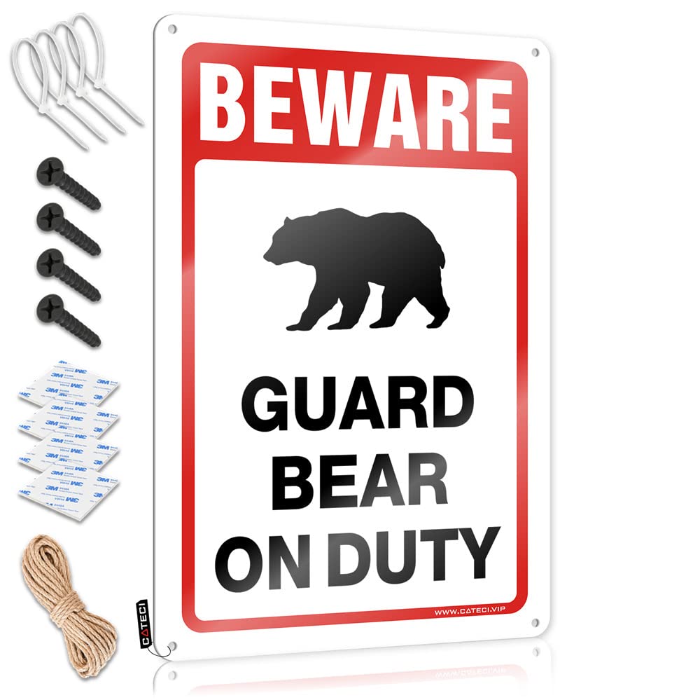 HELIOFORGE Tin Signs For Bar Beware! Guard Bear On Duty Sign Man Cave Rules Man Cave Sign Decor(30X40CM)