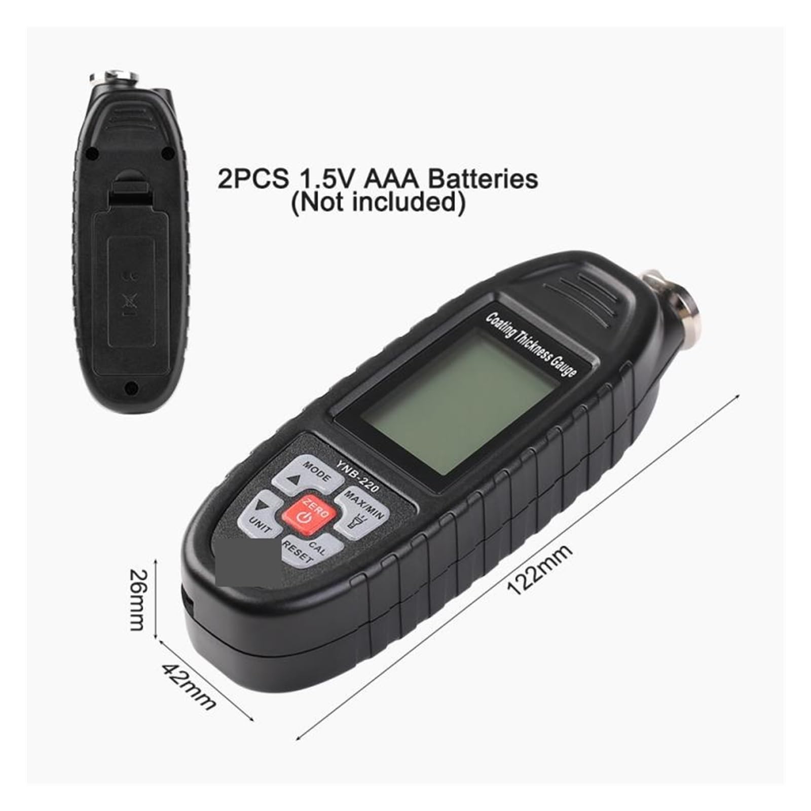 Medidor de espesor, YNB-220 nuevo medidor de espesor de pintura de coche medidor de espesor de recubrimiento de película probador de espesor con linterna LED