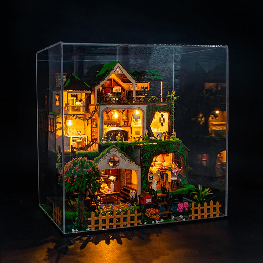 DIY Miniatur Puppenhaus Kit Multi Loft Haus Holz Miniaturen Haus Handwerk DIY Modellbausätze Weihnachten Geburtstag Geschenke für Männer und Frauen Freund (mit Staubschutz)