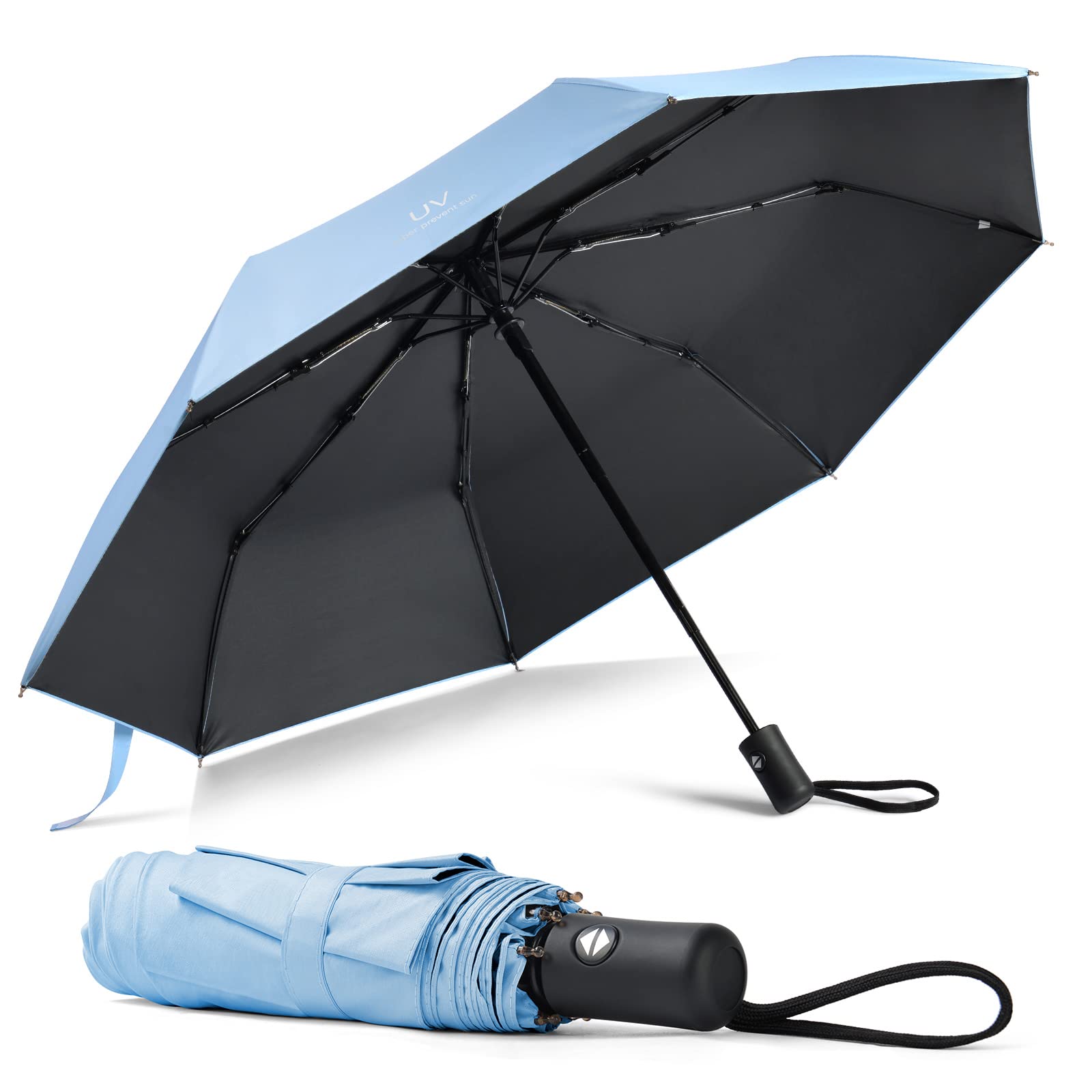Vicloon Ombrello Portatile - Ombrello Pieghevole Compatto con 8 Nervature in Lega di Alluminio, Viaggio Ombrello Anti-tempesta Rivestimento in Teflon 210T, UPF>50+ Ombrello da Sole/Pioggia