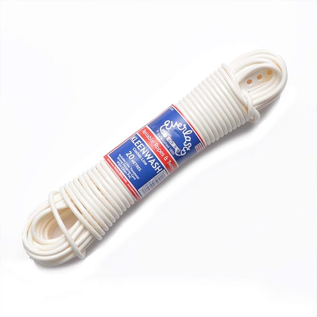 EVERLASTO 'Kleenwash' White PVC Clothes/Washing Line 4.8mm Thick - Various Lengths  (20M)