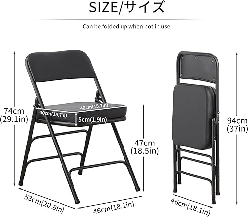Miniatura 3 de KAIHAOWIN Paquete de 2 sillas plegables con asiento acolchado ultra grueso, sillas plegables para interiores cómodas sillas de metal con cojín