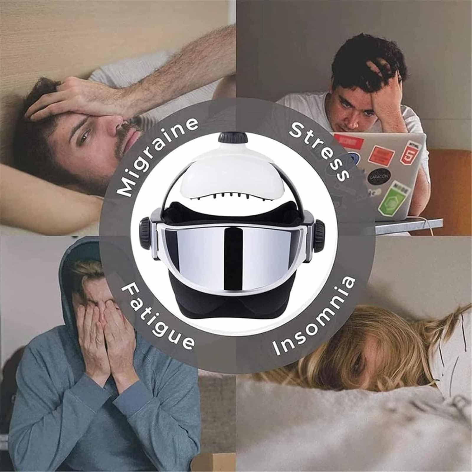 ERICAT Kopf-Top-Akupunktur Und Luftdruckmassage, Elektrischer Kopfmassagehelm Mit Luftkompression, Wärme & Vibration Und Musikplayer, Tiefenentspannung Und Punktmassage, Gegen Kopfschmerzen