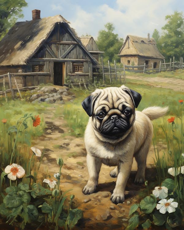 ZMHZMY Paint by Number Kits Pug on The Farm DIY Digital Canvas Oil Painting Art Decor for Adults Beginner,40x50cm Frameless