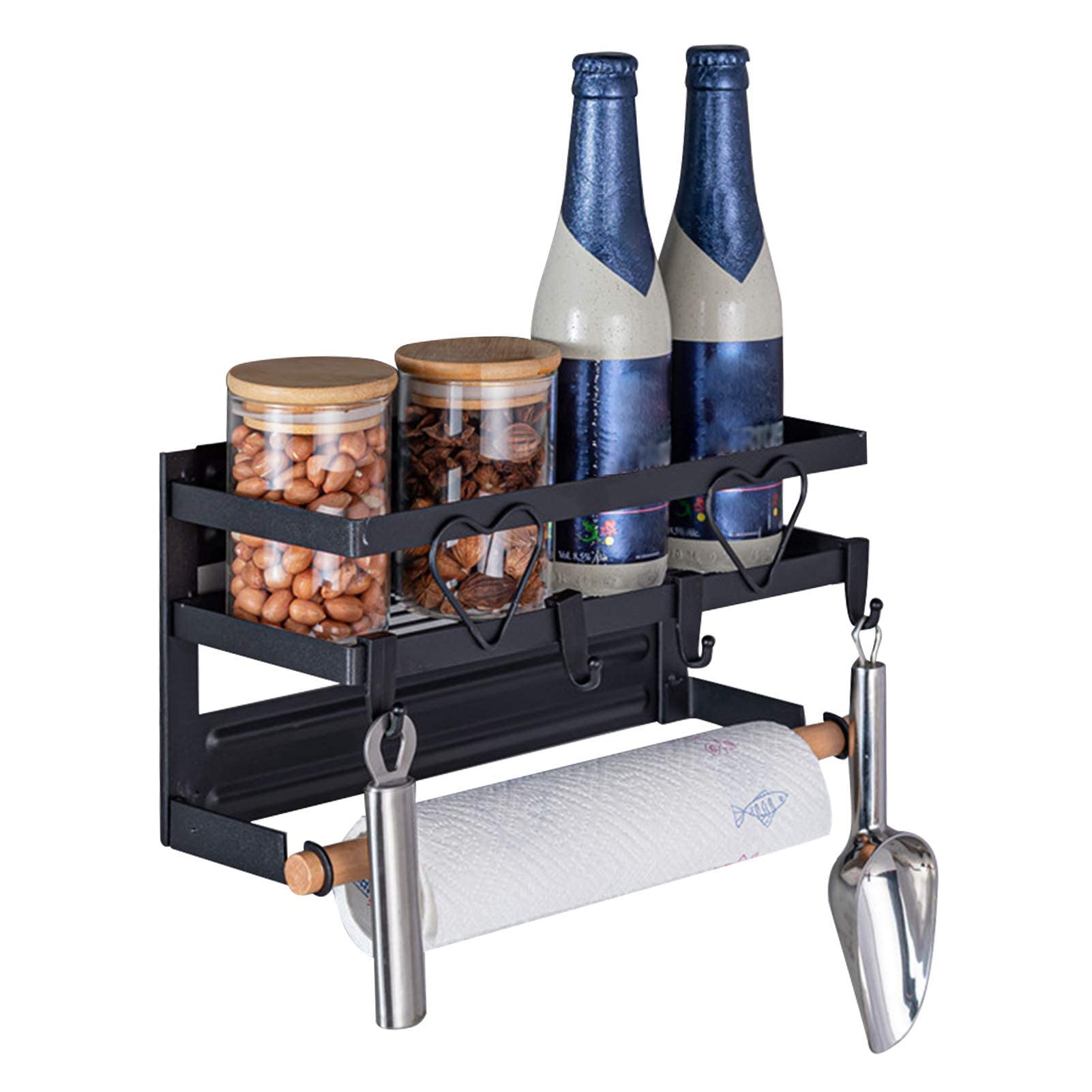 Estante magnético para especias para nevera con soporte para toallas de papel, estante montado en la pared, almacenamiento de especias y dispensador de rollos de cocina para baño