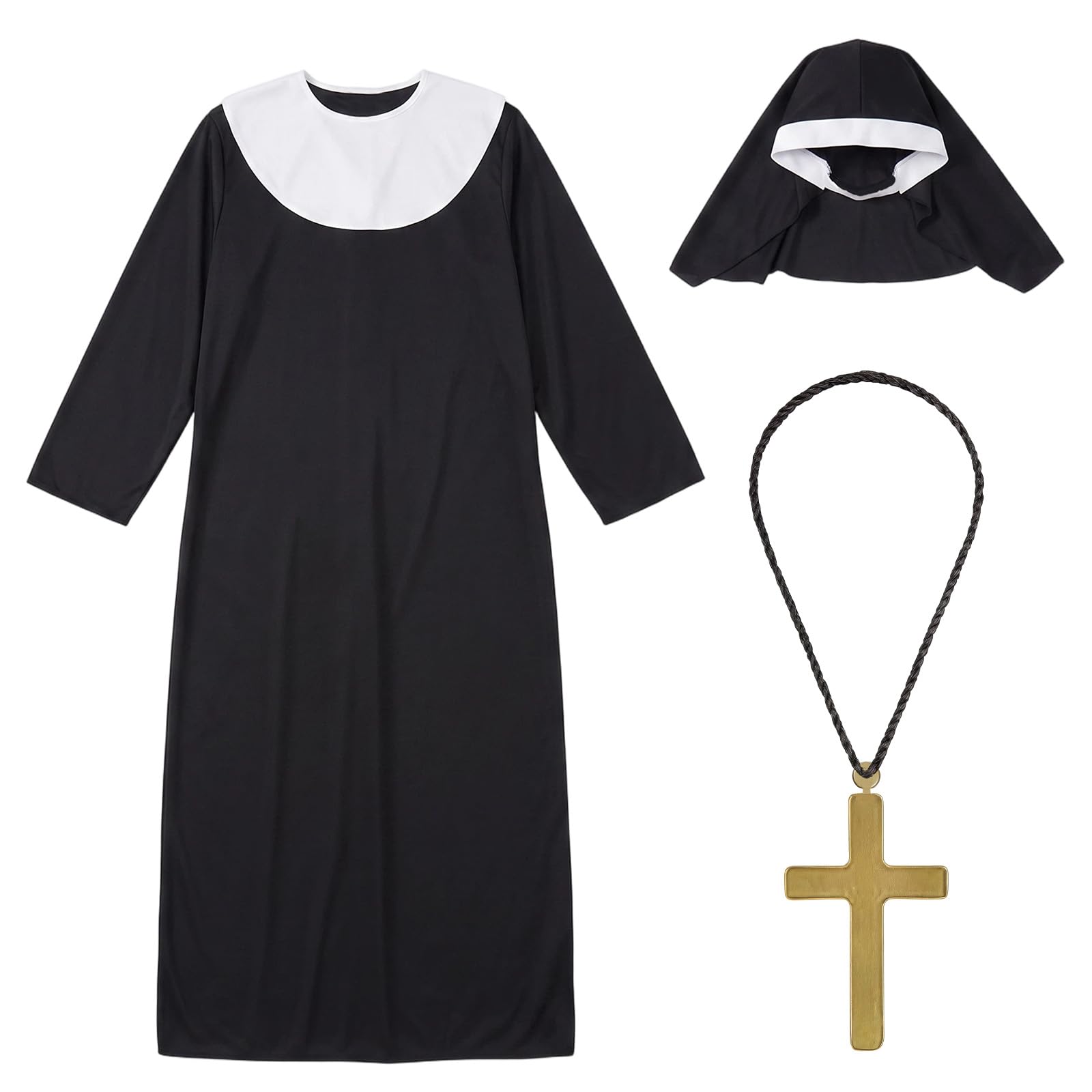 3 Pcs Halloween Nun Costume Accessories Nun Outfit Fancy Dress for Adults