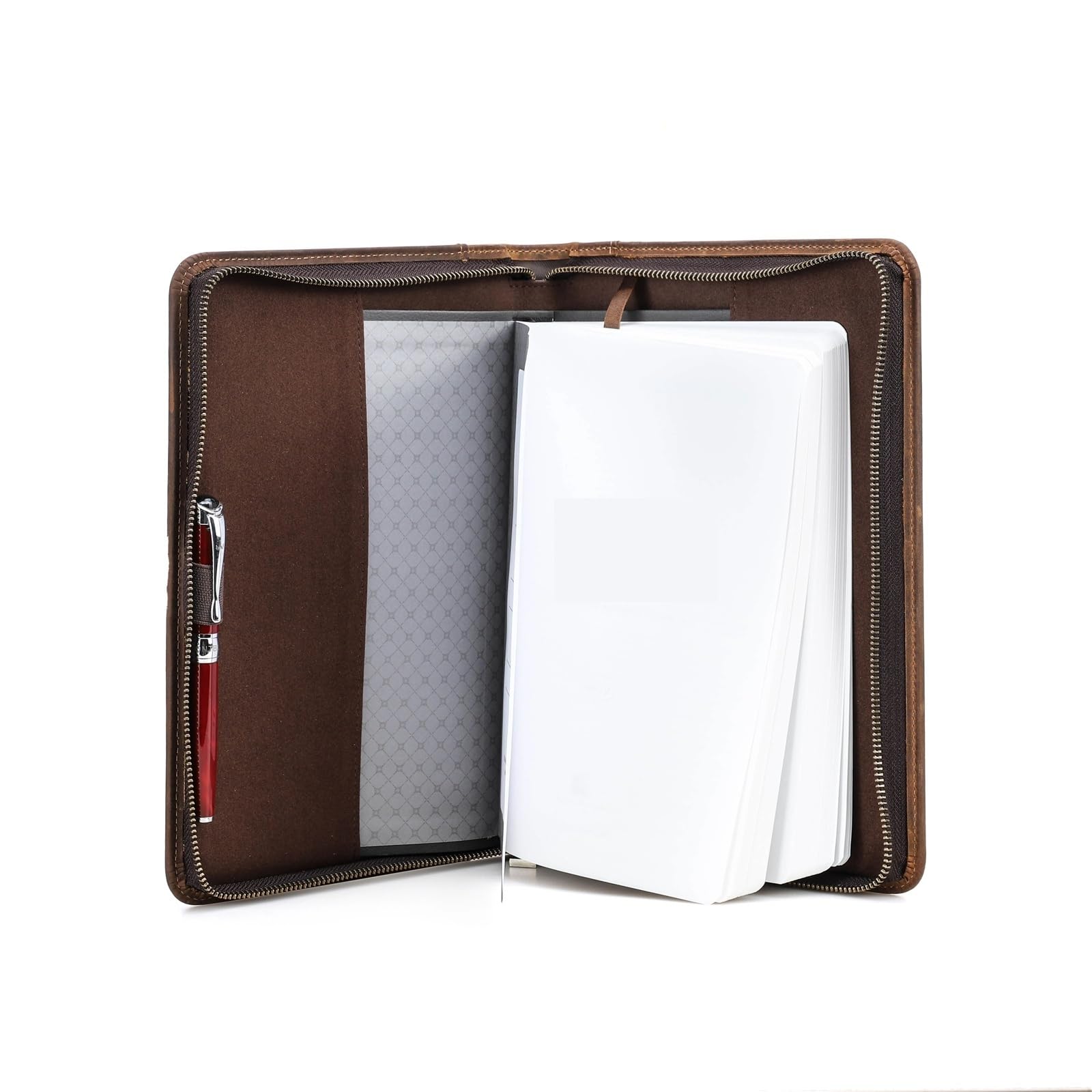 Documenti in pelle Custodia for libro in pelle di vacchetta personalizzata fatta a mano, con portapenne, tasca for telefono, cinturino da polso e pochette