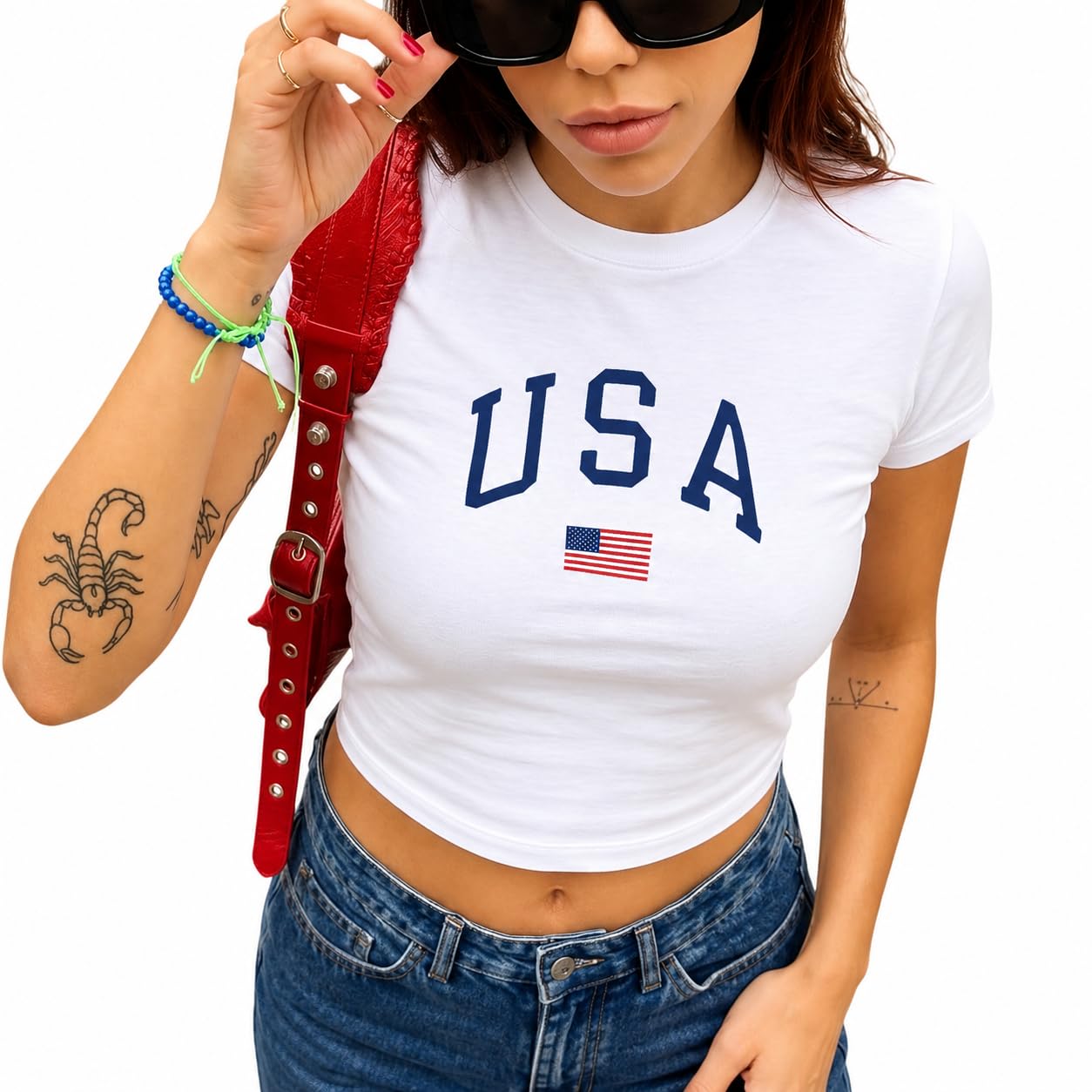 Sanfran Clothing United States Baby Tee T-Shirt Top USA US World Football Shirt Country Soccer Team 2026 Womens Flag Varsity Shirt White - Medium