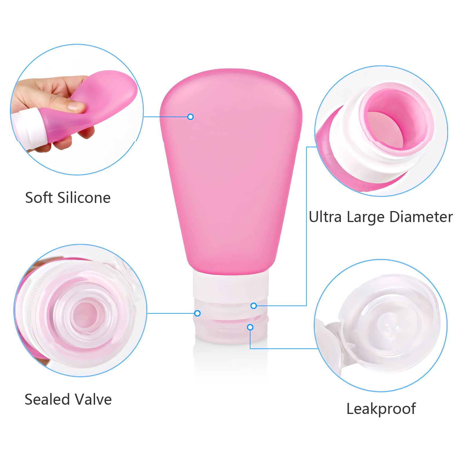 12 Stück 89ml Leer Rosa Silikon Weiche Reiseflasche Nachfüllbar Reisebehälter Tube, Kosmetik Flaschen Set für Creme, Lotion, Shampoo Spülung, Pflegeprodukten + 1 x Waschpad
