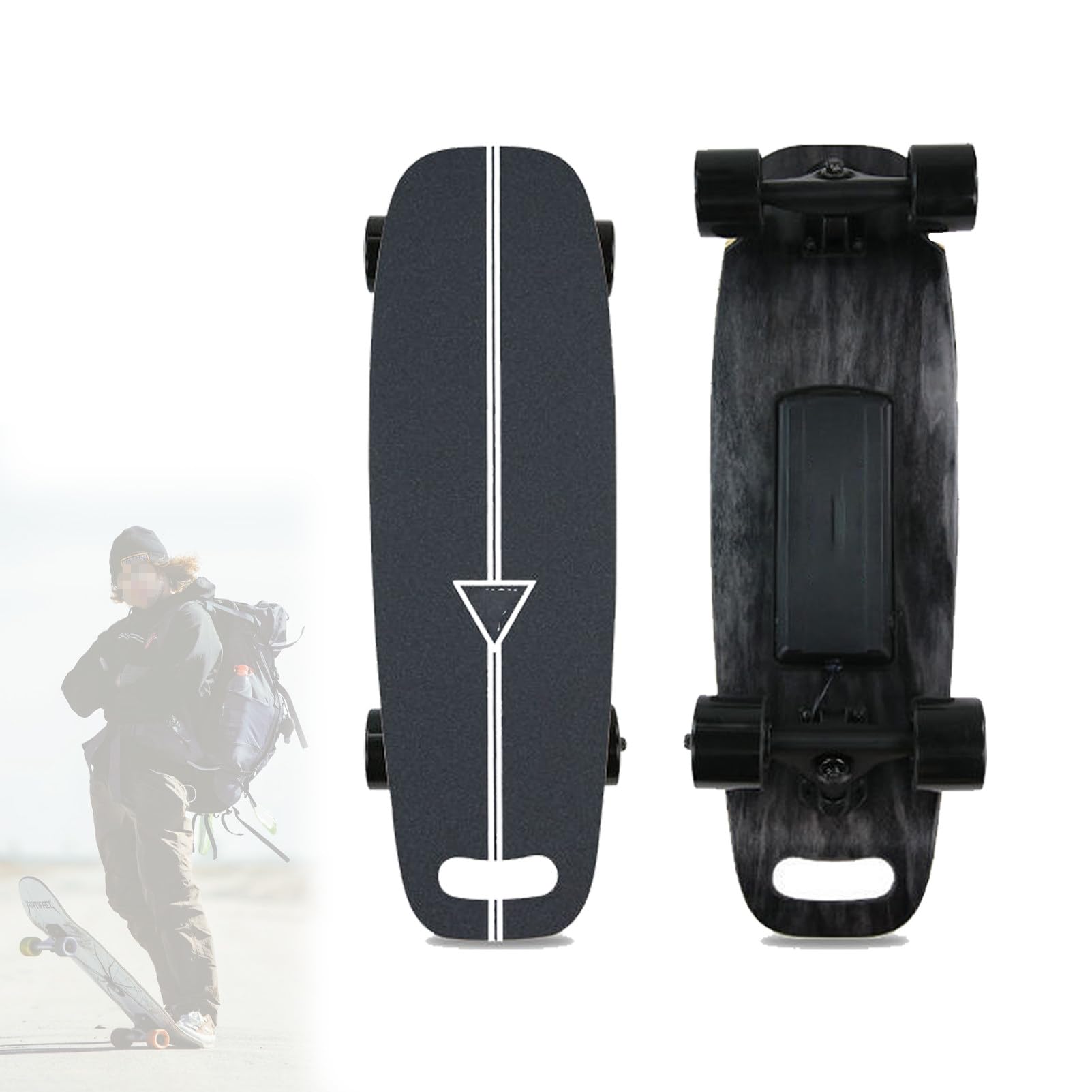 Skateboard Complet, Longboard Quatre Roues, Longboard éLectrique, Double Kick avec Patin en T pour Enfants, Adolescents, Adultes Et DéButants 1-Portable(16km)