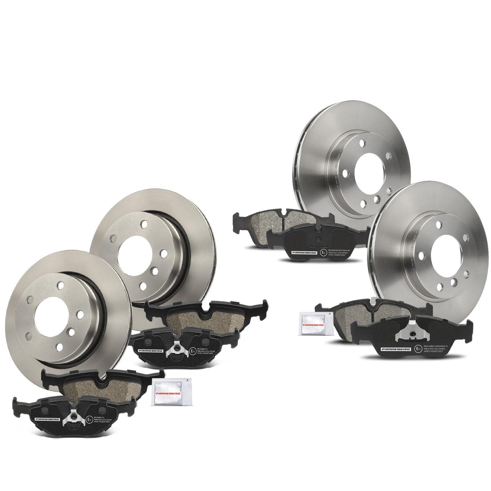 Frankberg Bremsensatz inkl. 4x Bremsscheiben + 8x Bremsbeläge Vorne Hinten Kompatibel mit 3er Compact E46 3er E46 3er Touring E46 Replace# 34216750190, 34111164498