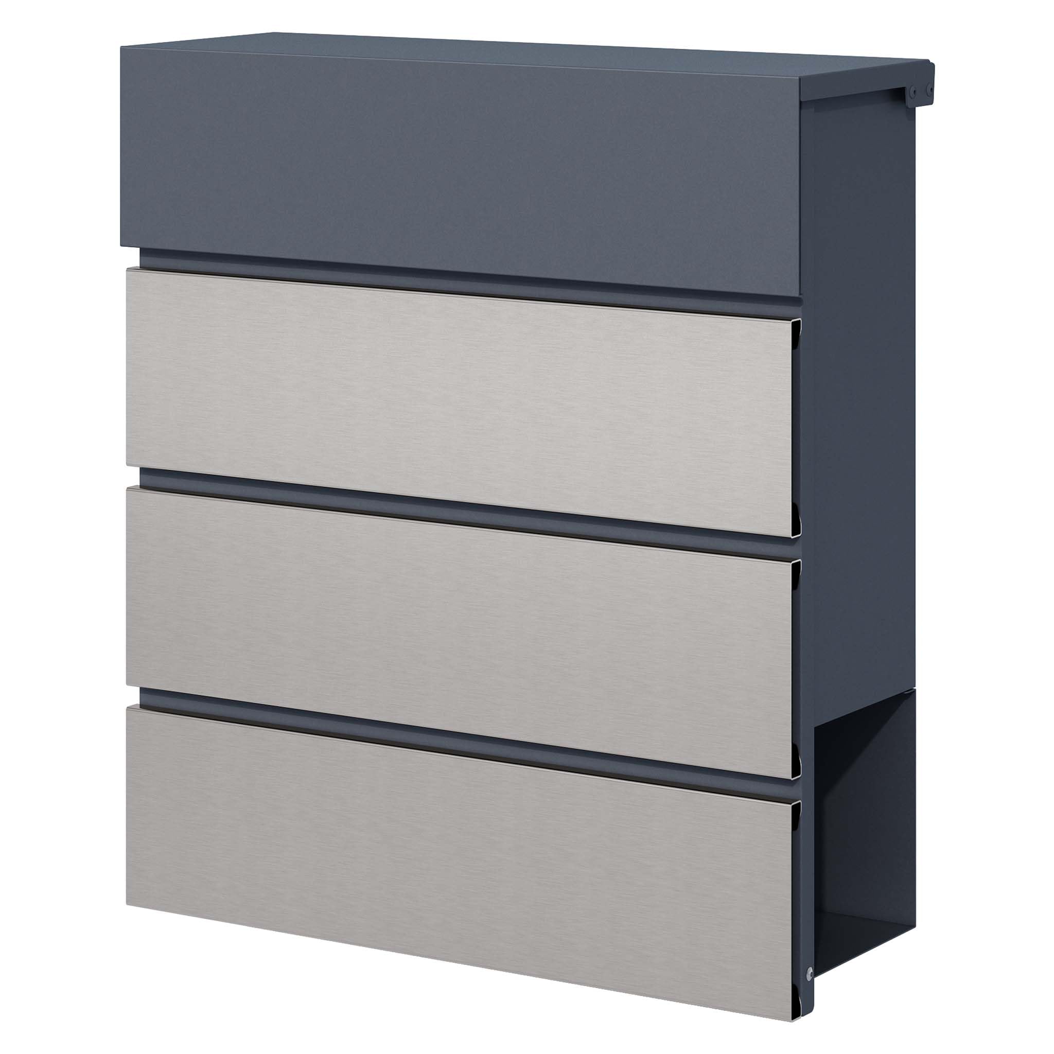 Buzón de diseño V62 Antracita/Acero INOX V64 410 x 130 x 370 mm de Pared con Cerradura y Hueco para periódico Hecho en Acero INOX V64 con Recubrimiento en Polvo