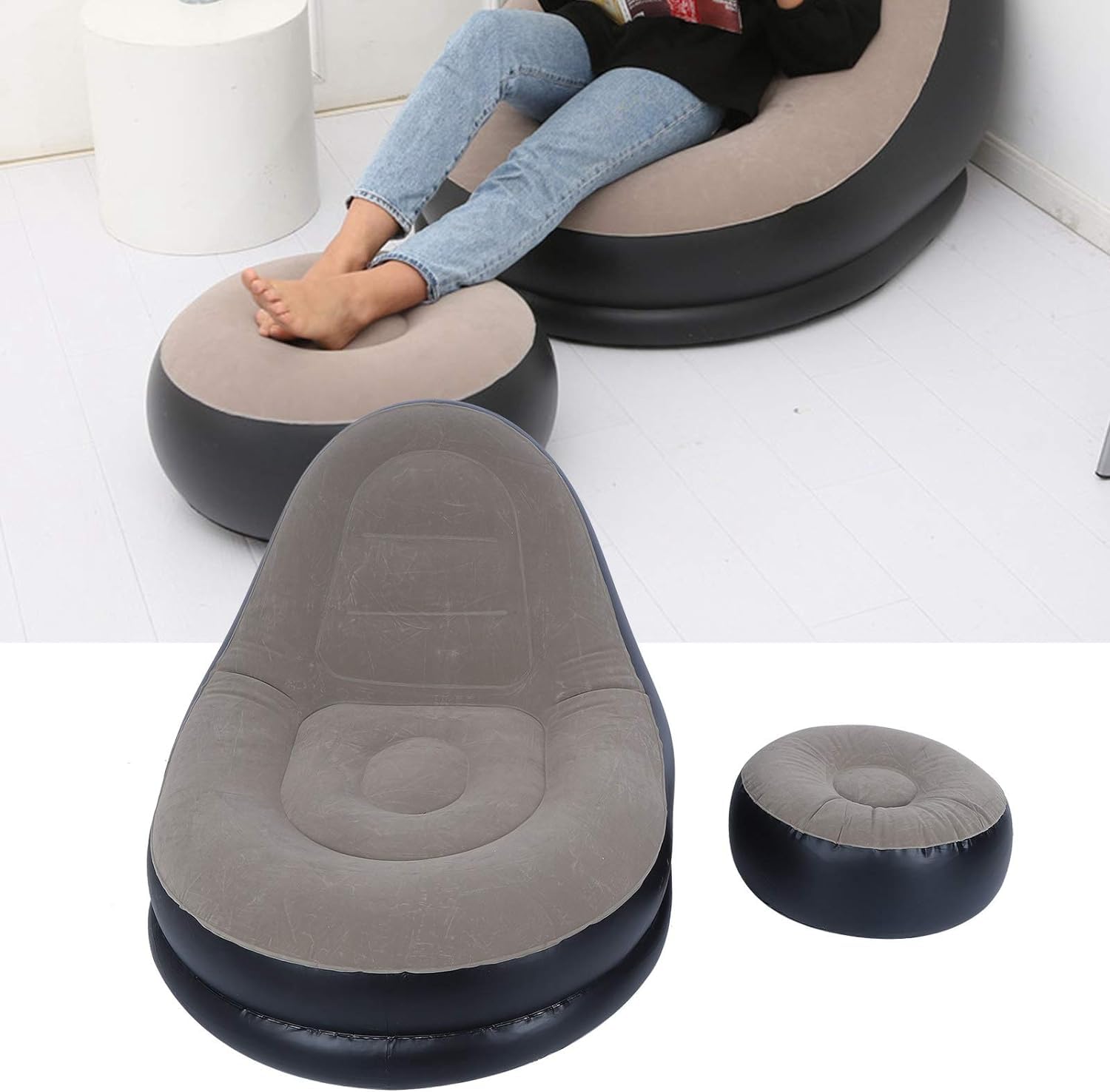 SOCHEP Inflatable Lounge Chair, Blow Up Chaise Lounge Air Lazy Sofa Flocking Sofa with Foot Cushion, Family Inflatable Lounge Chair, Portable Inflatable Lazy Couch for Office Balcony 4
