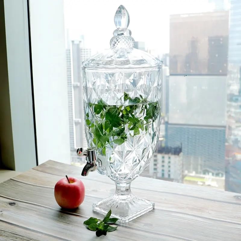 Patrani Fashion Glass Mason Jar Cold Water Dispenser 2000 ML Set of 1 Beverage Drink Dispenser, Glasses Pitcher with tap Spigot and Drink Dispenser, Glass Pitcher, Detox(NO Design Choice Available) 3