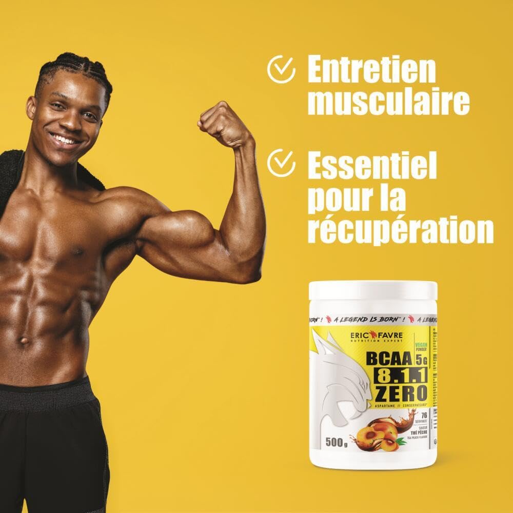 BCAA POUDRE 8.1.1 Zero - Acides Aminés Musculation Vegan - Votre Allié Pour Des Entraînements Efficaces - Performance Accentuée - 500g - Saveur Blue Raspberry - Eric Favre