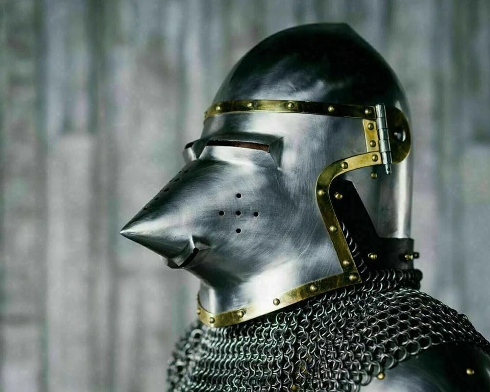 Zomitiya Bascinet houndskull medieval helmet 14th Century 14 gauge steel knight helmet