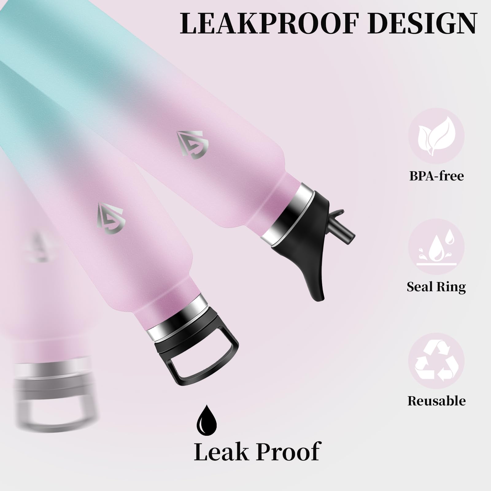 Mujigaga Borraccia Termica 1 litro, Borraccia Termica con Cannuccia, Senza Perdite Borracce Acciaio Inox Senza BPA, Bottiglia Termica per Viaggio, Campeggio, Trekking