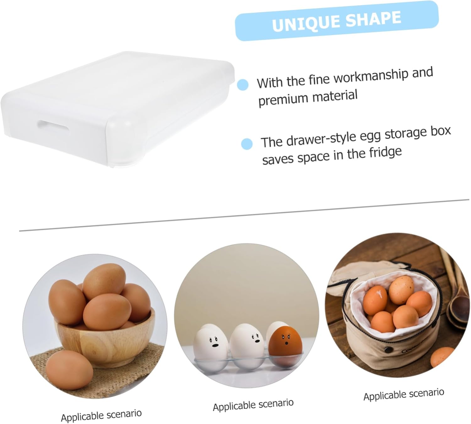 3pcs Kitchen Storage Box Wear-Resistant Egg Organizer Egg Dispenser Fridge Egg Holder Reusable Egg Drawer Egg Tray for Fridge Vegetable White Refrigerator Crisper Plastic re-usable 9 (White )