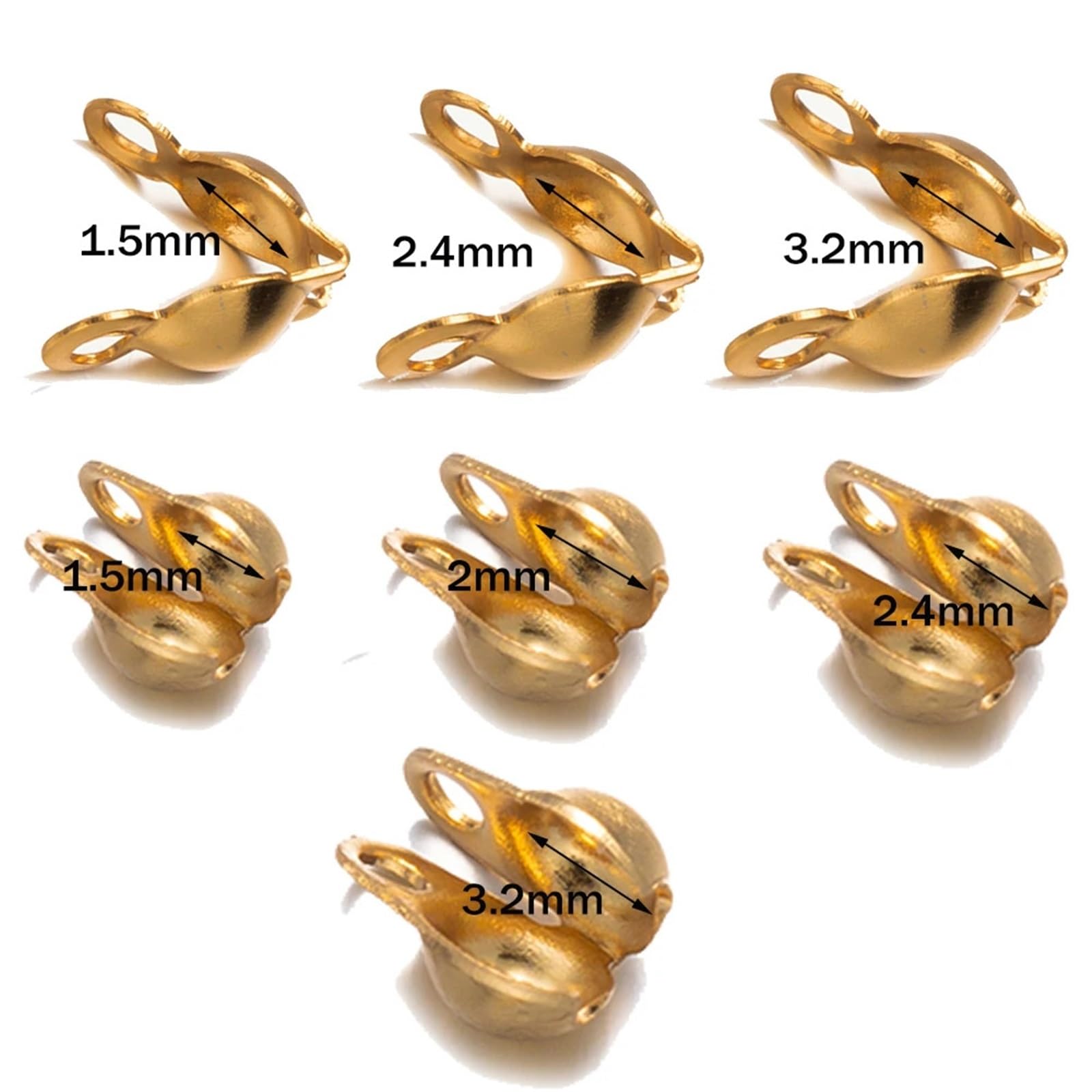 Quetschabdeckungen für Schmuckherstellung, 3000 Stück, goldfarben, Edelstahl, Quetschendspitzen, Knotenabdeckungen, Klappperlen für selbstgemachte Armbänder, Halsketten (A Gold 1,5 mm)