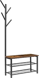 HOOBRO Banc à Chaussures à 3 Niveaux, Banc avec Portemanteau, Porte-Chaussures avec Crochets, Bonne Ventilation, Robuste et Durable, Style Industriel EBF12HX01