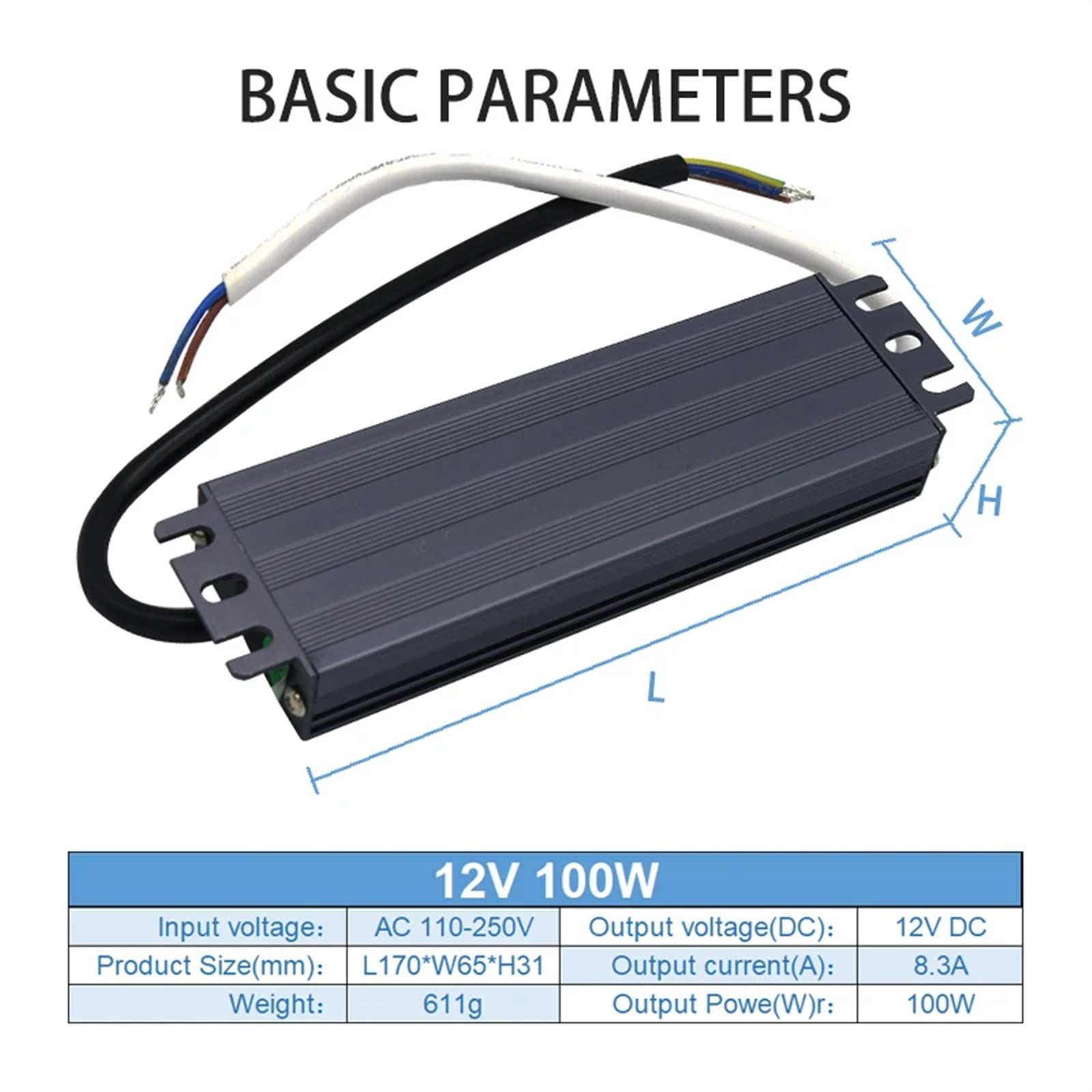 Illuminazione 110-250 V CA a CC 12 V 100 W 8,3 A Adattatore driver LED Alimentatore switching impermeabile in alluminio for esterni IP67