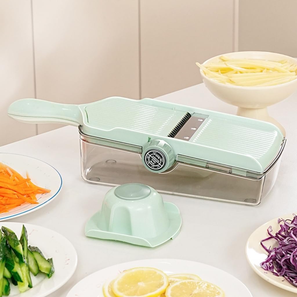 Efficient Kitchen Mandoline Vegetable Cutter Handheld Manual Food Slicer and Dicer Tool Onion Chopper with Container