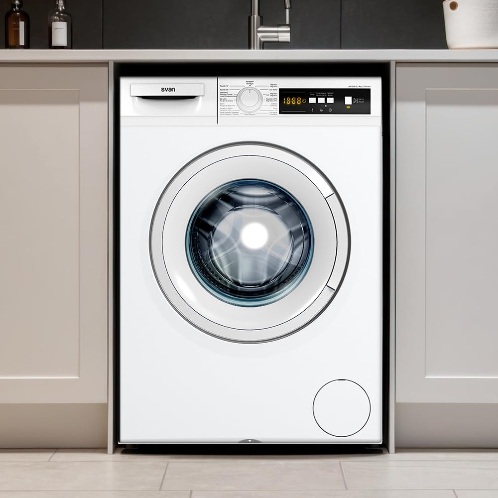 Svan Lavadora 9Kg Carga Frontal Blanco SL9120DID. 2200W, 1200rpm, Motor Inverter, 15 Programas, Función Stop&Go, Clase de Eficiencia Energética A
